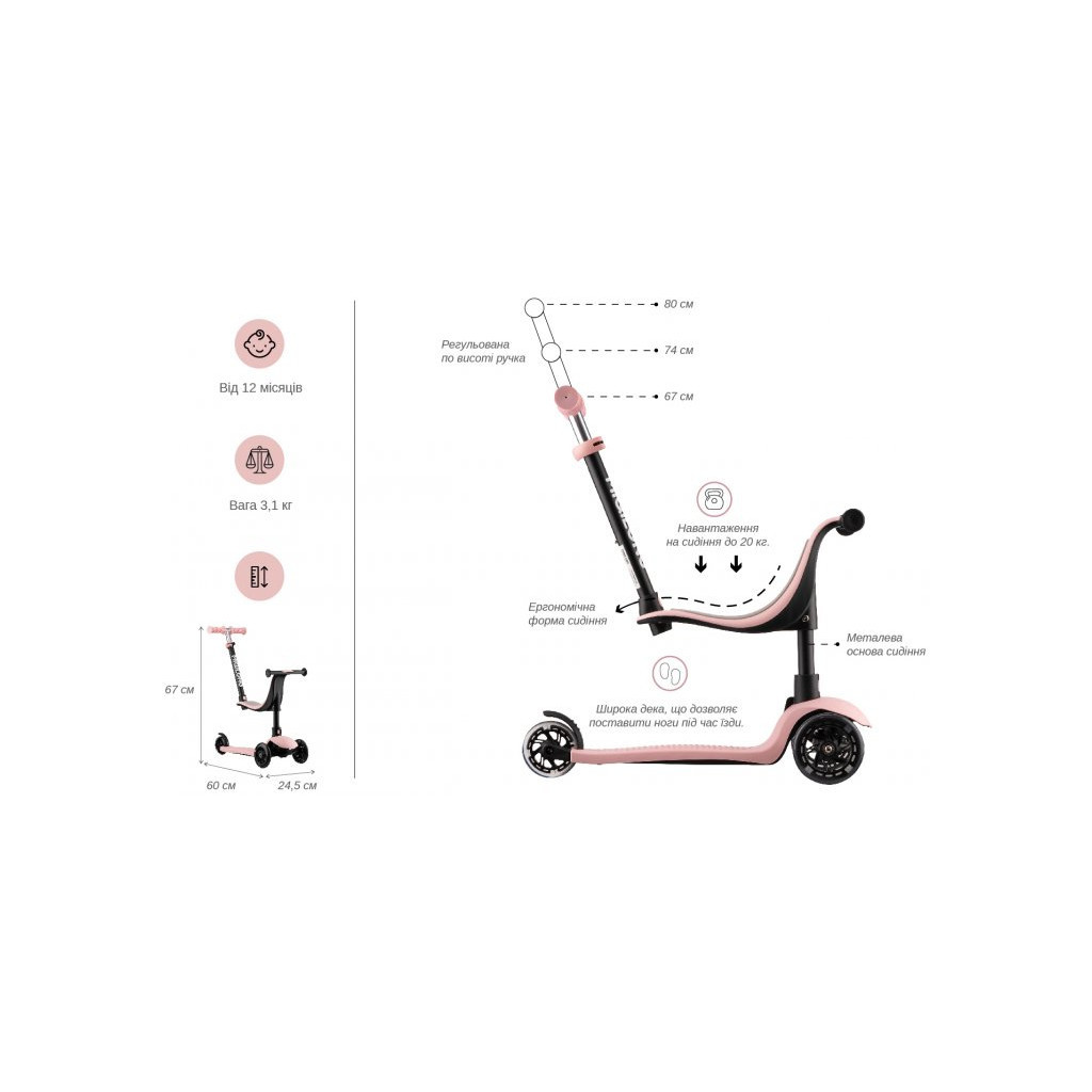 Самокат Miqilong Alamo Рожевий (ALAMO-125-PINK) - зображення 11