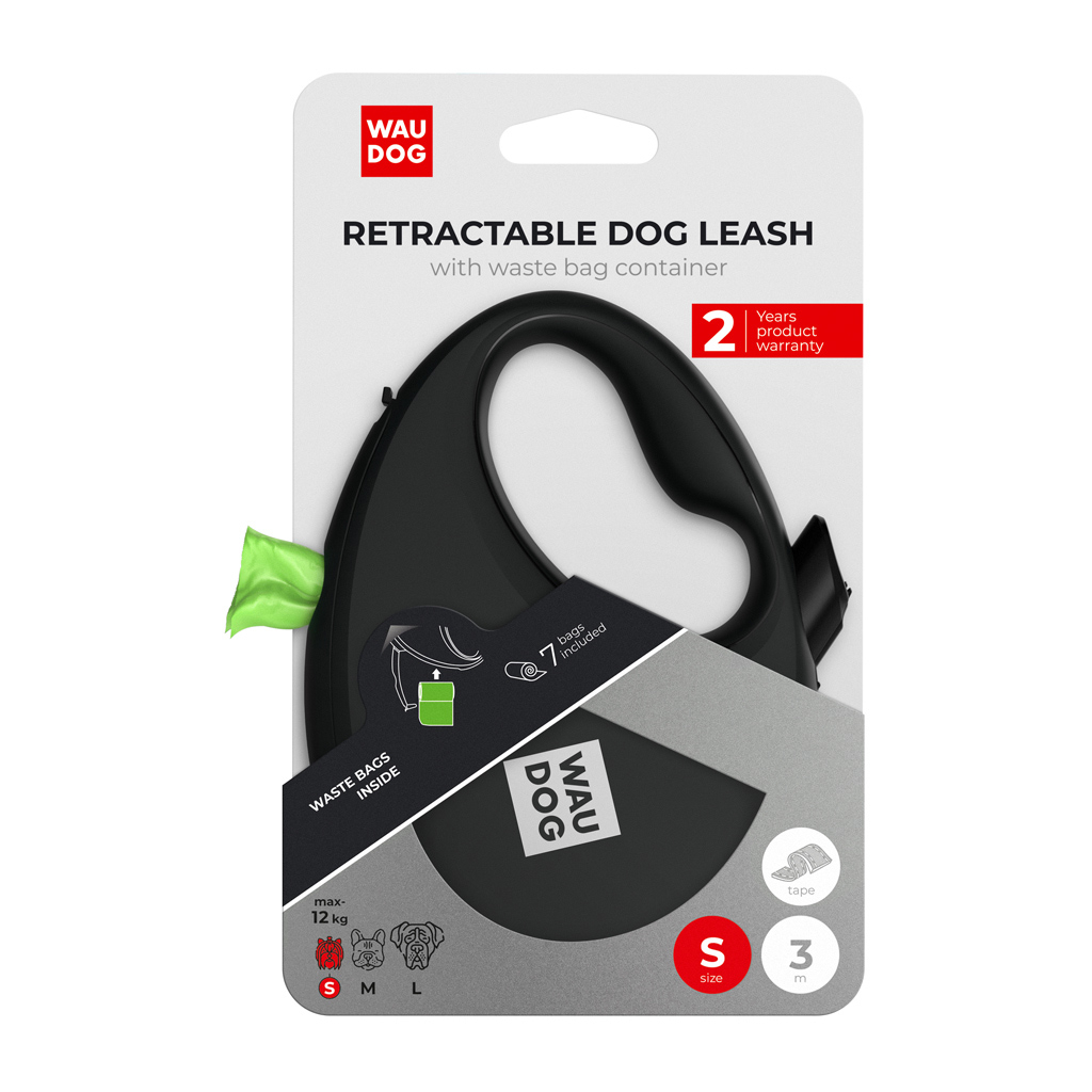 Повідець для собак WAUDOG R-leash з контейнером для пакетів S до 12 кг 3 м чорний (26271) - зображення 5