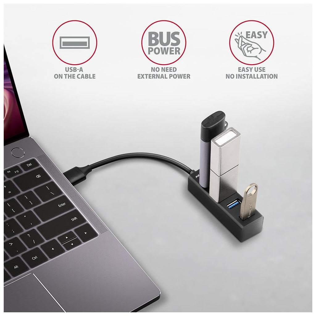 Концентратор AXAGON USB 3.1 to 4xUSB 3.0 0.2m black (HUE-M1A) - зображення 3