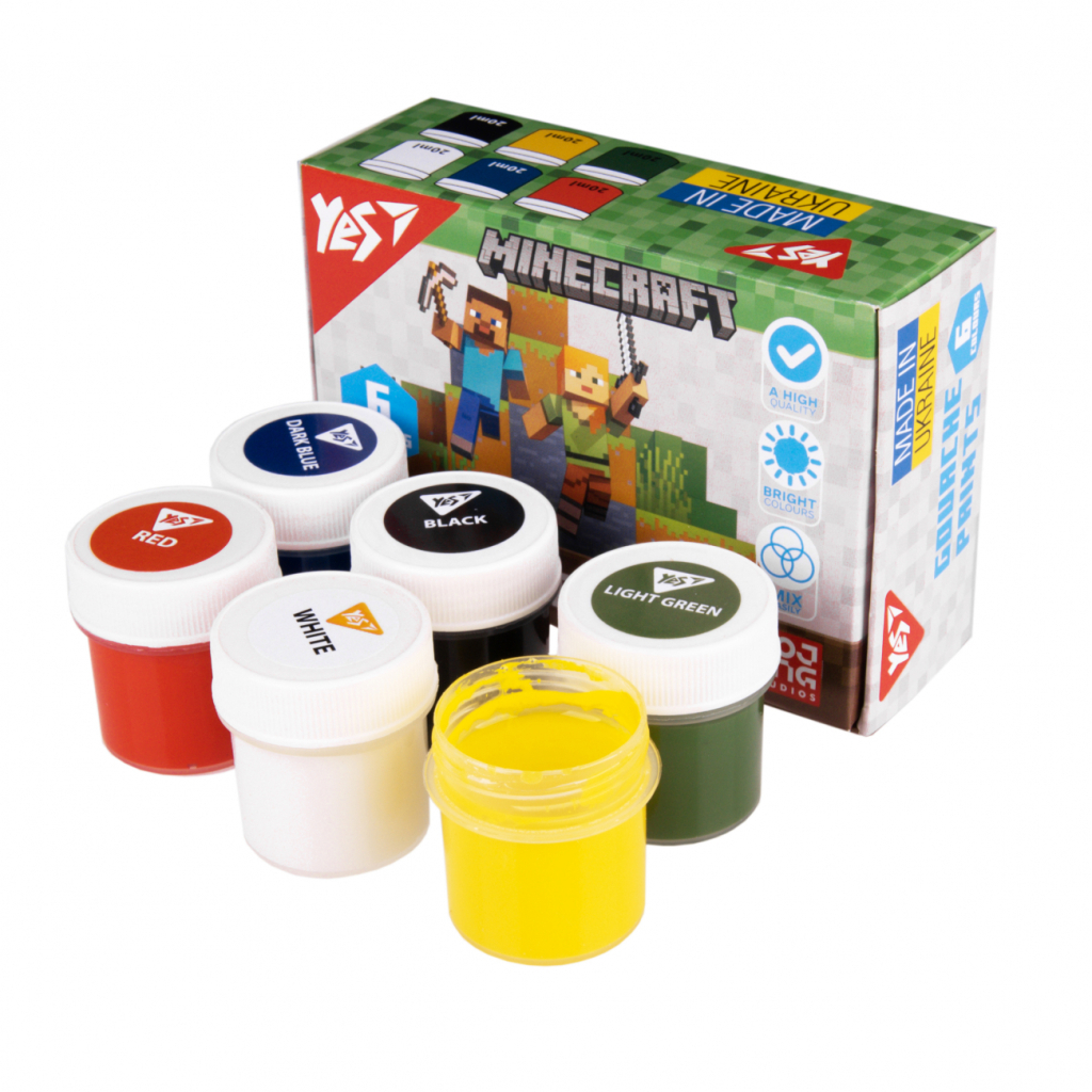 Гуашеві фарби Yes Minecraft 6 кольорів по 20 мл (230405) - изображение 3