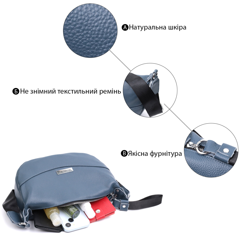 Сумка Vintage З натуральної шкіри Синя (22617) - зображення 4