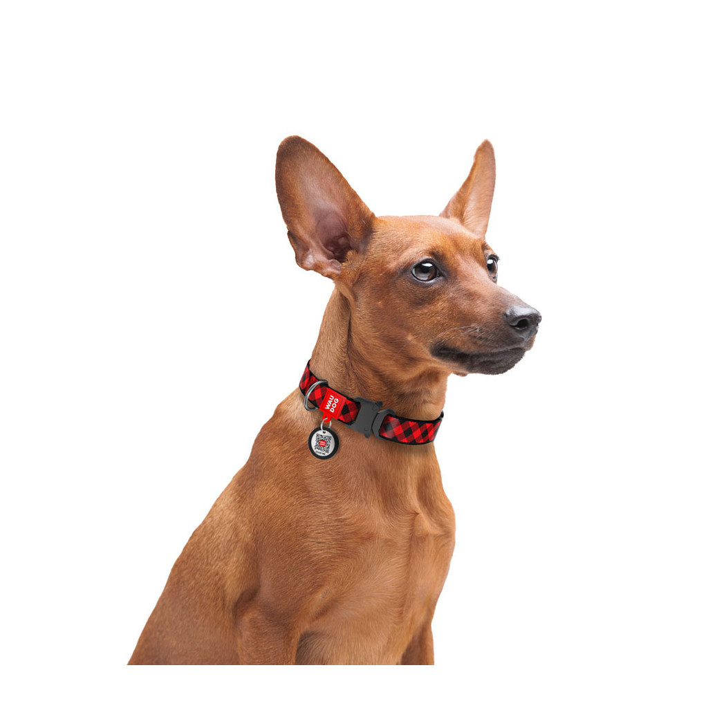 Нашийник для тварин WAUDOG Nylon з QR паспортом "Шотландка червона" металева пряжка-фастекс L (5086) - зображення 4