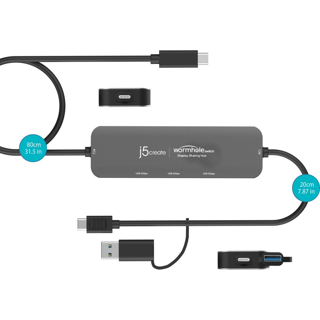 Концентратор J5create USB-C + USB A to 2xUSB + USB-C switch hub (JCH462-N) - зображення 4