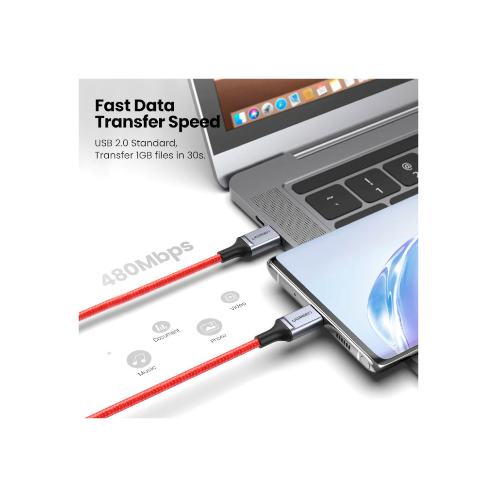 Дата кабель USB 2.0 AM to USB-C 1.0m US294 red Ugreen (60186) - зображення 3