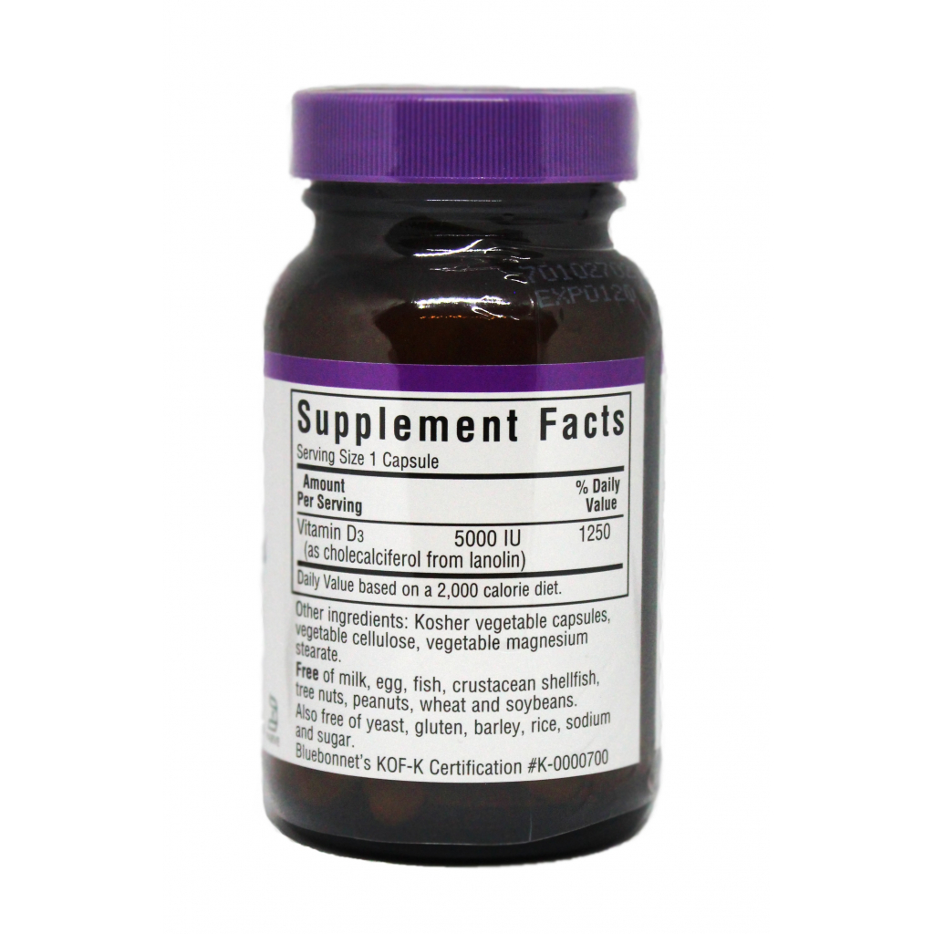 Вітамін Bluebonnet Nutrition Вітамін D3 5000IU, 60 вегетаріанських капсул (BLB-00368) - зображення 2