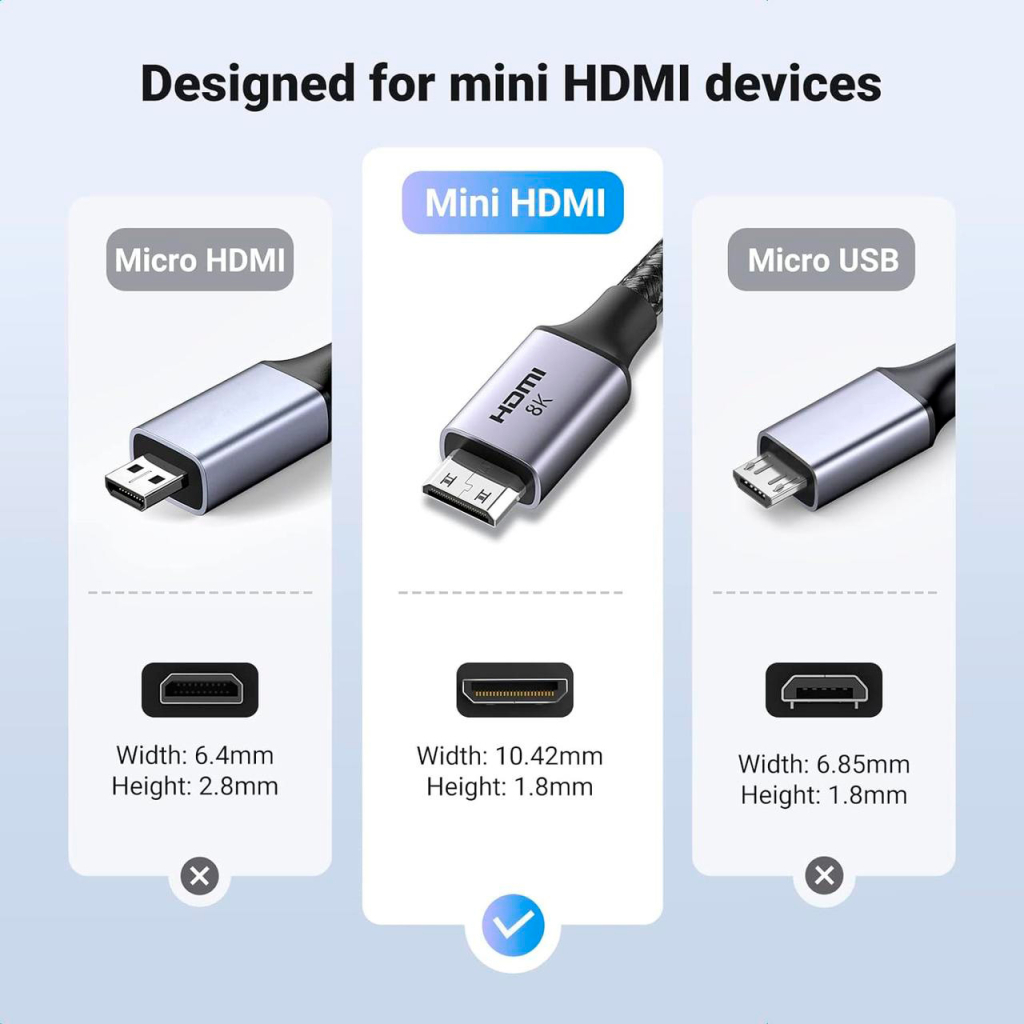 Кабель мультимедійний HDMI M to HDMI mini M 1.0m 8K HD163 black UGREEN (15514) - зображення 6