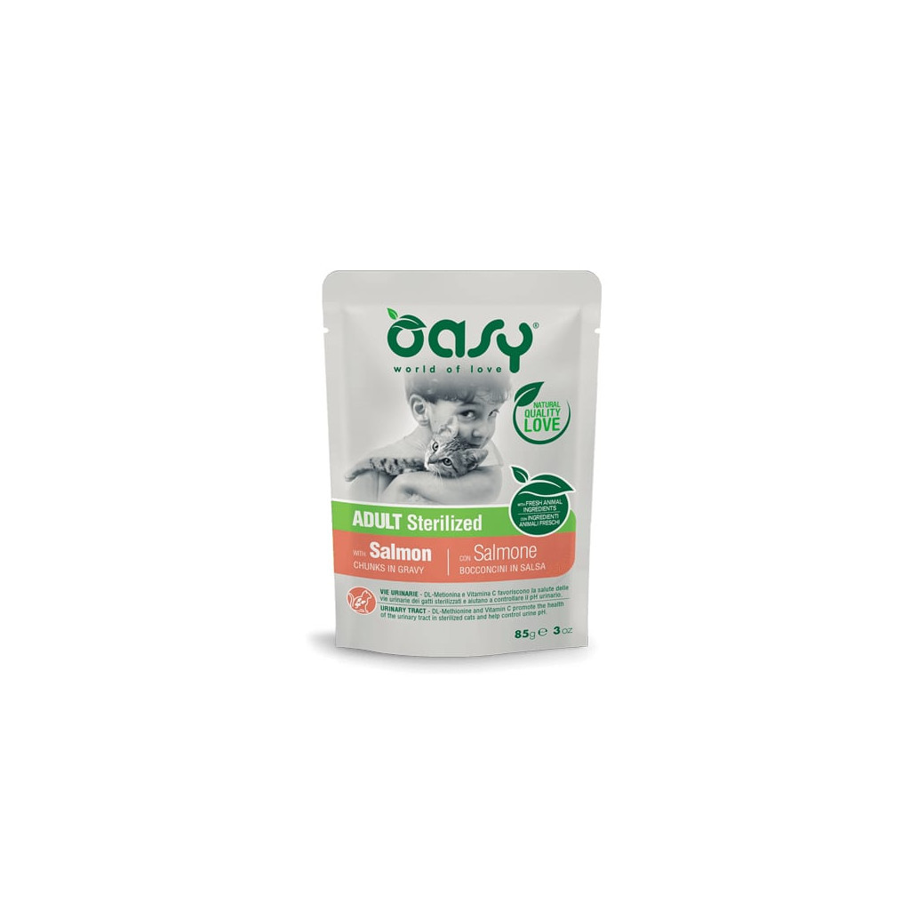 Вологий корм для кішок OASY Adult Sterilized з лососем 85 г (8053017343808) - зображення 1