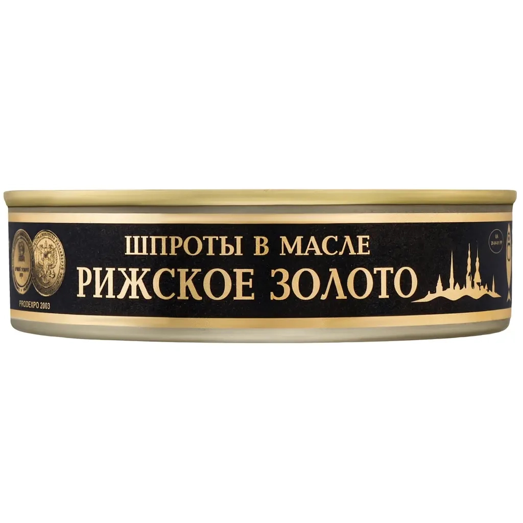 Рибні консерви Ризьке золото Шпроти в оливковій олії 160 г з ключем (4820062447478) - зображення 1