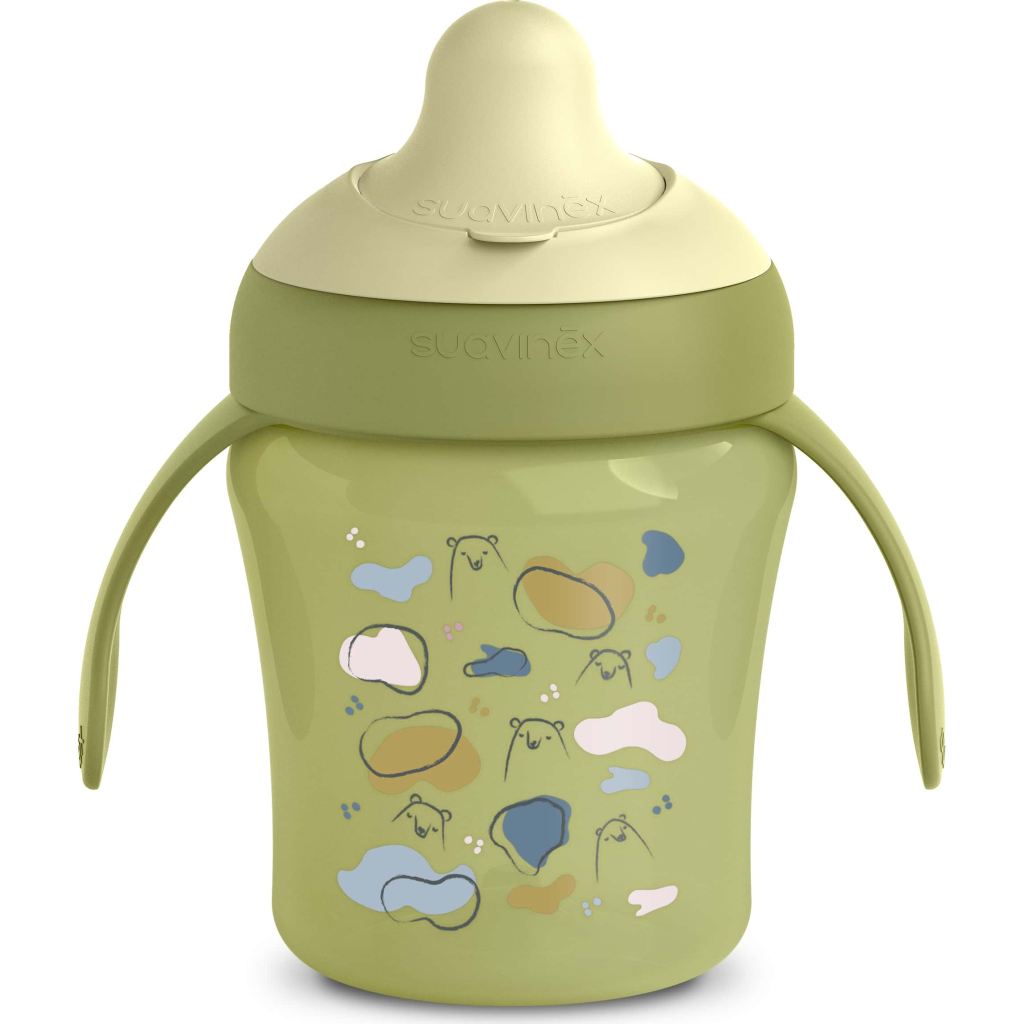 Поїльник-непроливайка Suavinex Bear Family чашка з носиком, 200 мл,+6 міс. зелена (402643) - зображення 1