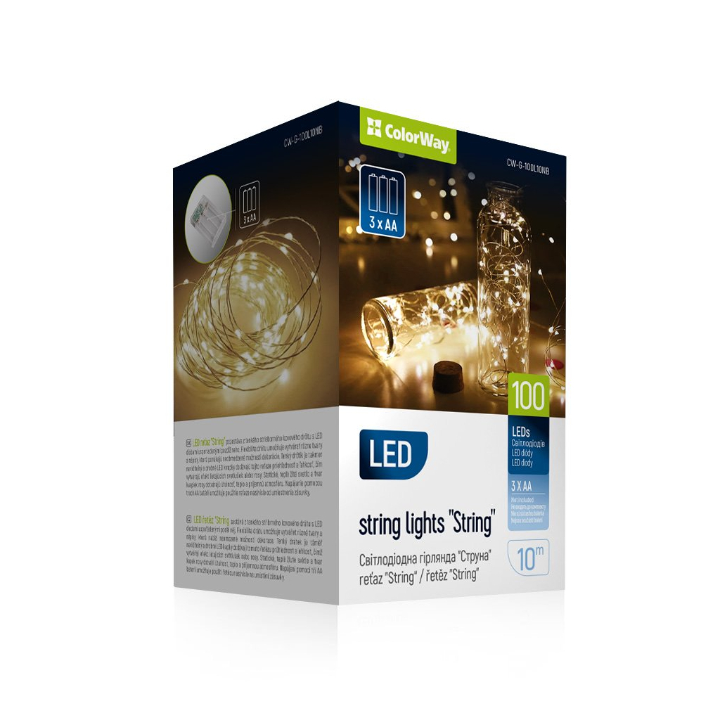 Гірлянда ColorWay Струна LED 100 10 м теплий колір 3 AA Battery (CW-G-100L10NB) - зображення 1