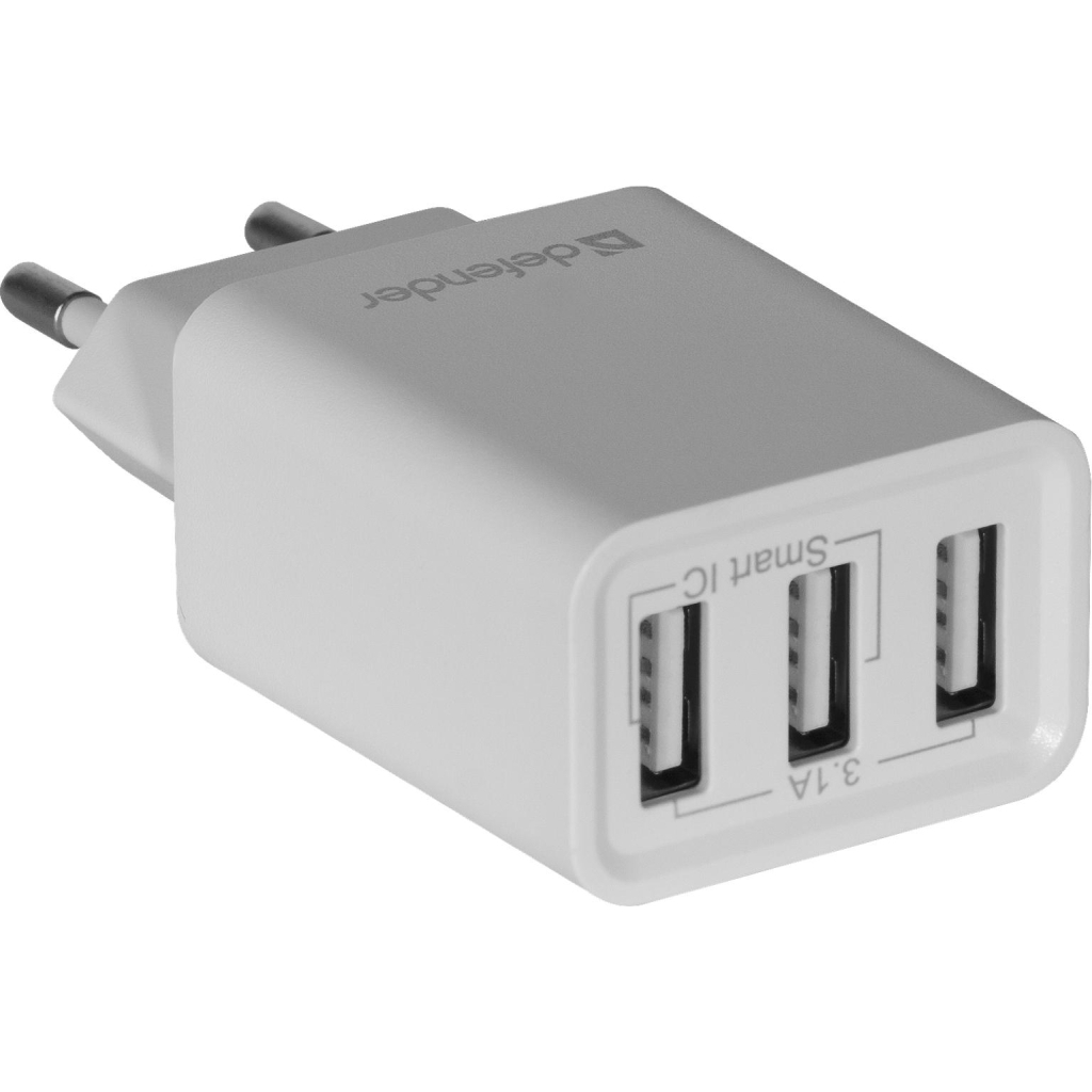 Зарядний пристрій Defender UPA-31 white, 3xUSB, 5V / 3.1A (83587) - зображення 2