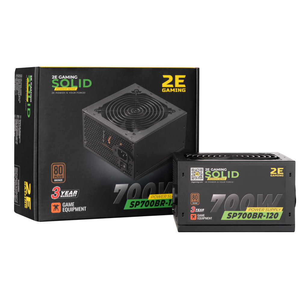 Блок живлення 2E GAMING SOLID POWER (700W), >85, 80+ Bronze, 120mm, 1xMB 24pin(20+4), 1xCPU 8pin(4+4), 3xMolex, (2E-SP700BR-120) - зображення 1