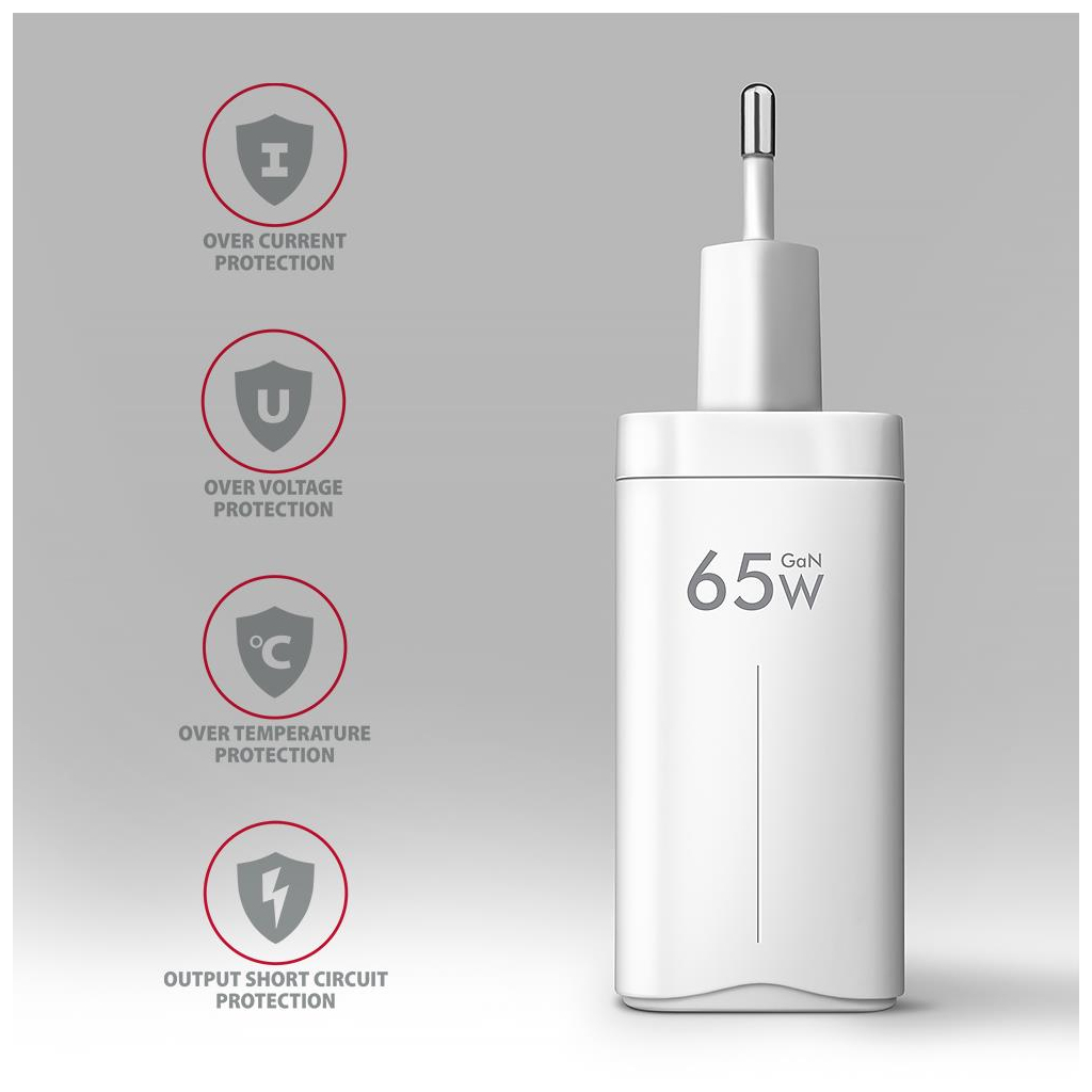 Зарядний пристрій AXAGON 1xUSB + 2xUSB-C 65W QC4+ PD3.0 PPS white (ACU-DPQ65W) - зображення 6