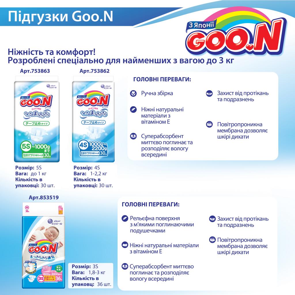 Підгузки GOO.N SS для новонароджених до 5 кг унісекс 360 шт (853941-4) - зображення 4