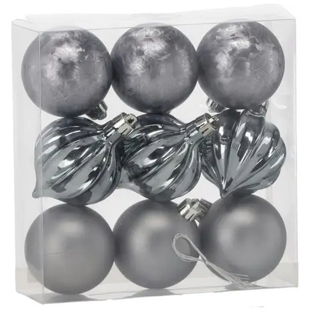 Ялинкова іграшка Chomik пластикові кульки 9 шт, 6 см, сірі (5900779877320_1) - зображення 1