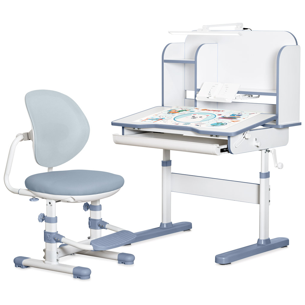 Парта зі стільцем Mealux Nemo Dark Blue (полиця + лампа) (BD-38 BL) - зображення 1