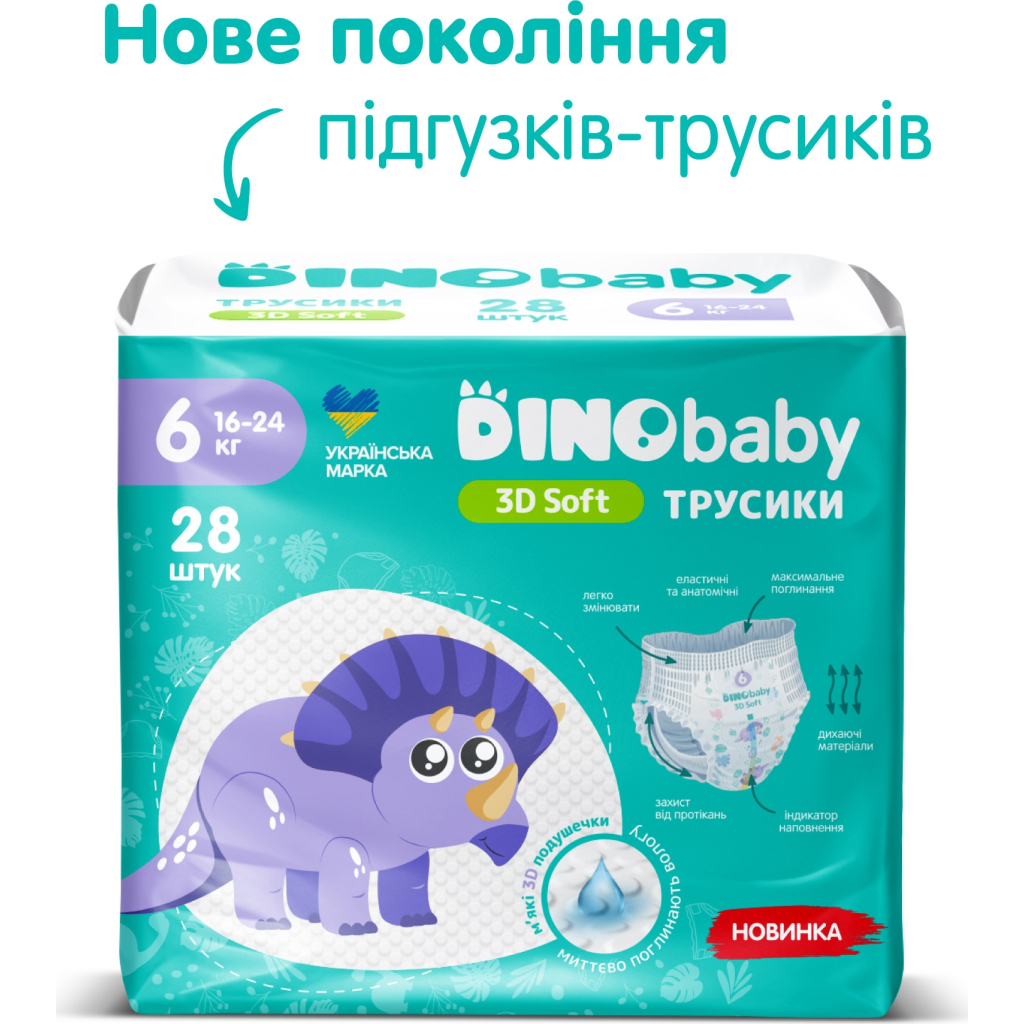 Підгузки Dino Baby 3D Soft 6 розмір (16-24 кг) 112 шт (4 упаковки по 28 шт) (4820204701727) - зображення 8