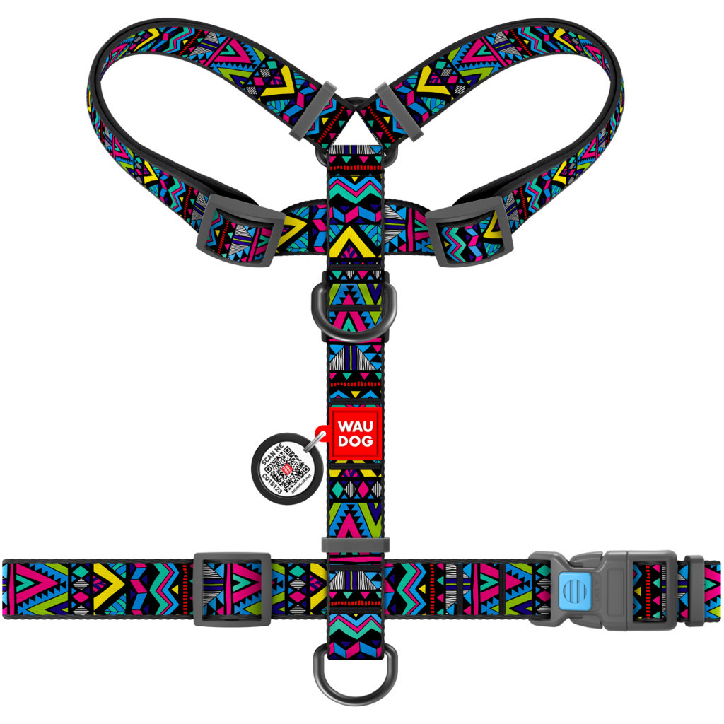 Шлея для собак WAUDOG Nylon з QR паспортом анатомічна H-подібна "Інді" S (5595) - изображение 2