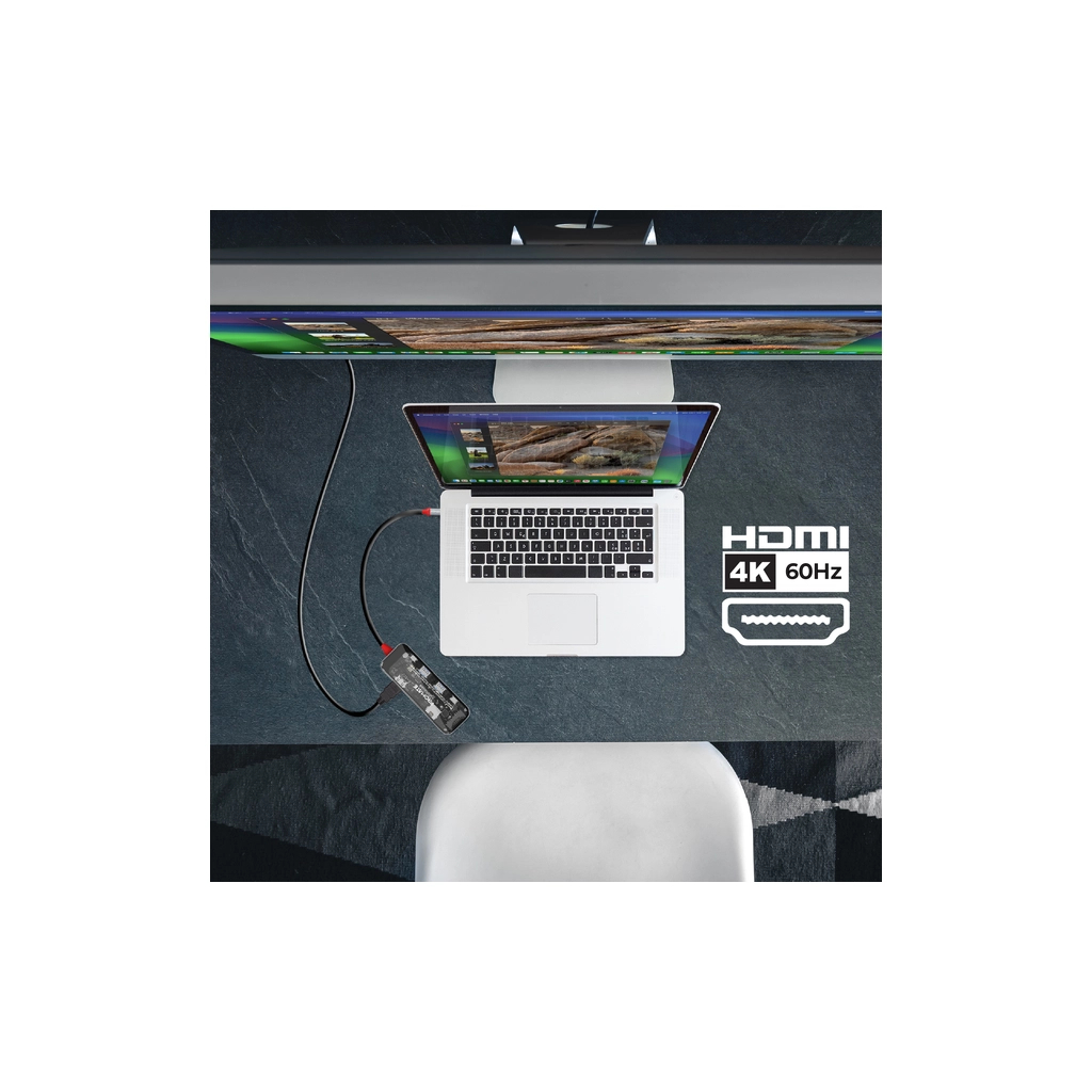 Концентратор Promate USB-C 8-in-1 USB-C PD100W + HDMI 4K60Hz + USBC + 2xUSB 3.0 + RJ45 1000Mbps + SD/MicroSD grey (transhub-mini) - зображення 4