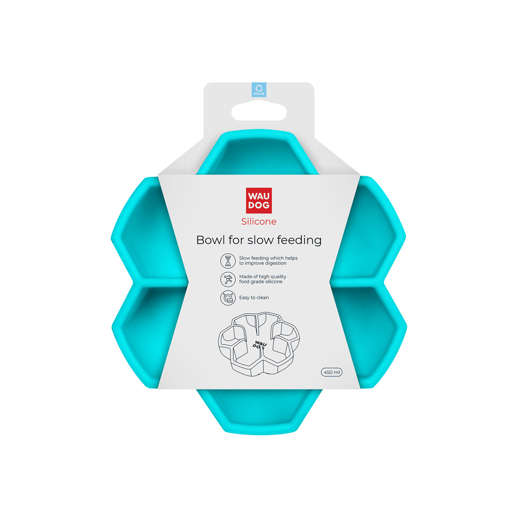 Універсальний посуд для тварин WAUDOG Silicone миска для повільного харчування 450 мл блакитна (23532) - изображение 4