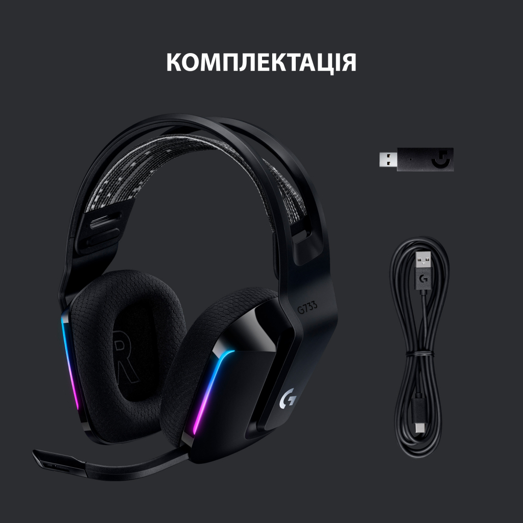 Навушники Logitech G733 Lightspeed Wireless RGB Gaming Headset Black (981-000864) - зображення 6