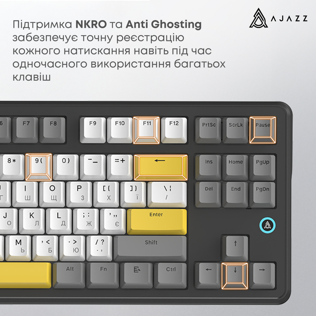 Клавіатура Ajazz AK870 V2 Flying Fish Switch USB UA Black/Grey/Yellow (AK870-V2-FF-BGY) - изображение 12