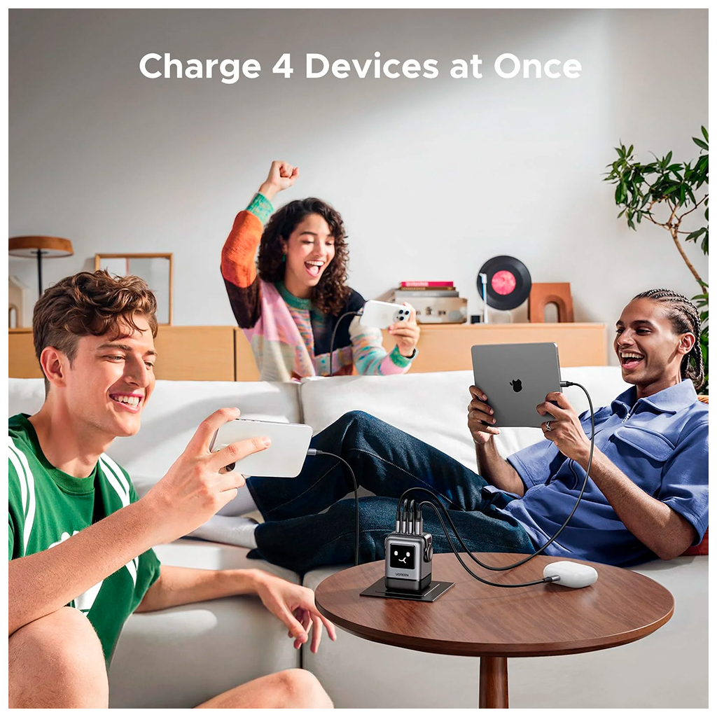 Зарядний пристрій UGREEN 1xUSB + 3xUSB-C GaN 100W Robot X688 gray (45515B) - зображення 4