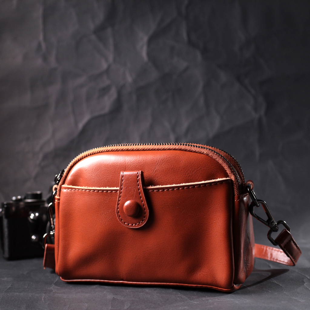 Сумка Vintage Глянцева Жіноча на кожен день з натуральної шкіри Коричнева (22419) - зображення 9