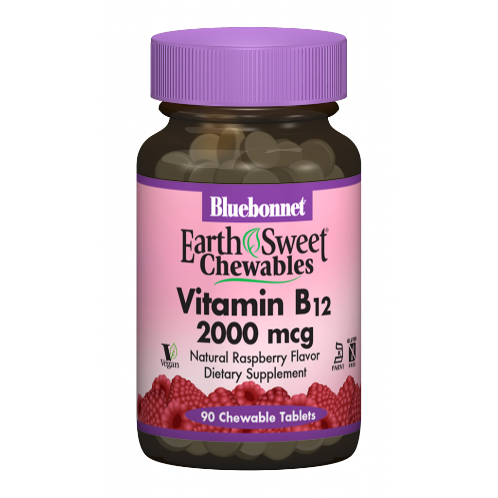 Вітамін Bluebonnet Nutrition Вітамін В12 2000мкг, Смак Малини, Earth Sweet Chewables, 90 (BLB-00436) - зображення 1