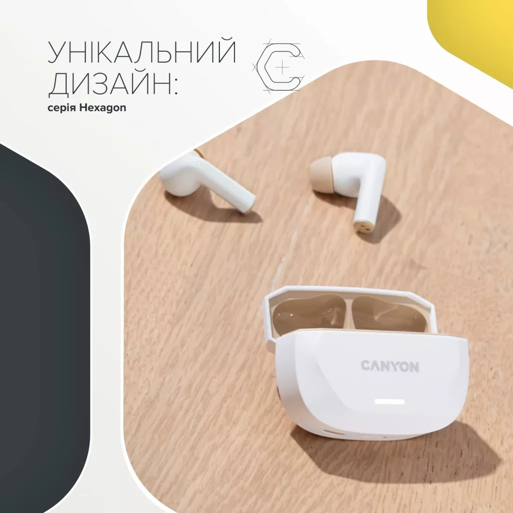 Навушники Canyon Hexagon 7 TWS ANC+ENC Wireless Charge White/Beige (CNS-TWS7WB) - зображення 4