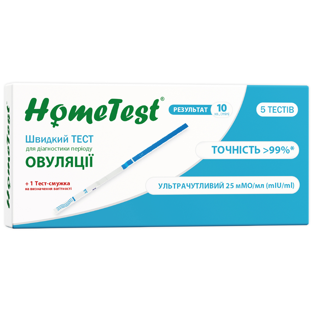 Тест на овуляцію HomeTest 5 шт. + для визначення вагітності 1 шт. (7640162329682/6941298300028) - зображення 2