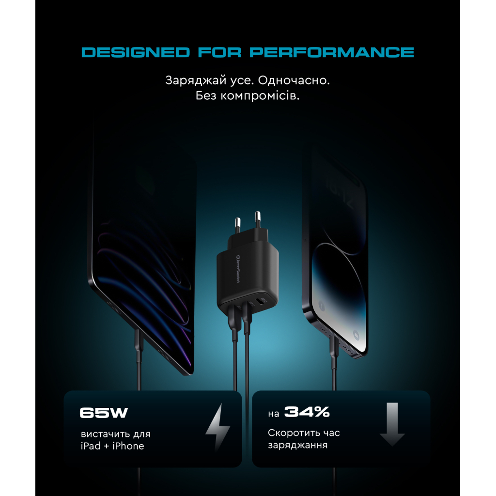 Зарядний пристрій Armorstandart ARP-621 Resolute Power USB-C 65W GaN Black (ARM70023) - изображение 3