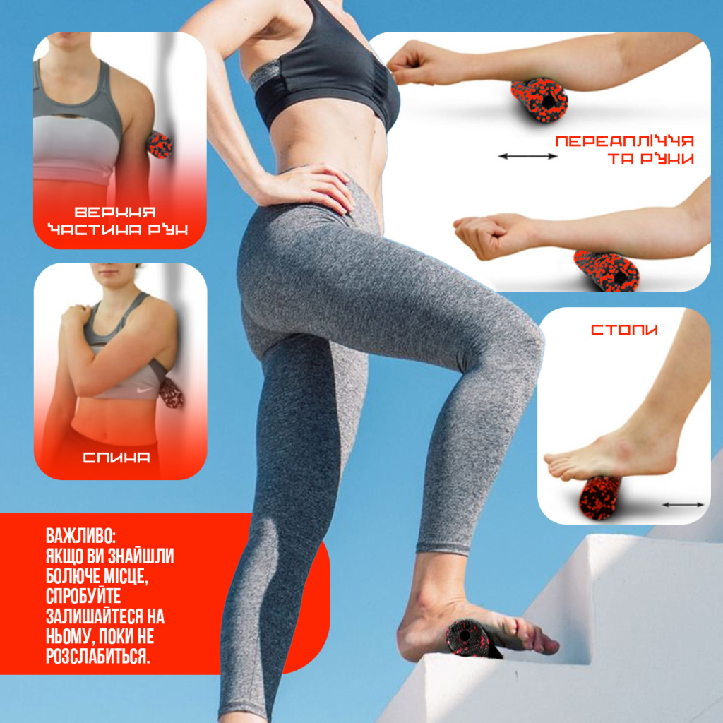 Масажний ролик PowerPlay PP-4346 Mini EPP Foam Roller 15x5,3см Чорно/Червоний (PP_4346_Red_(15*5)) - зображення 8
