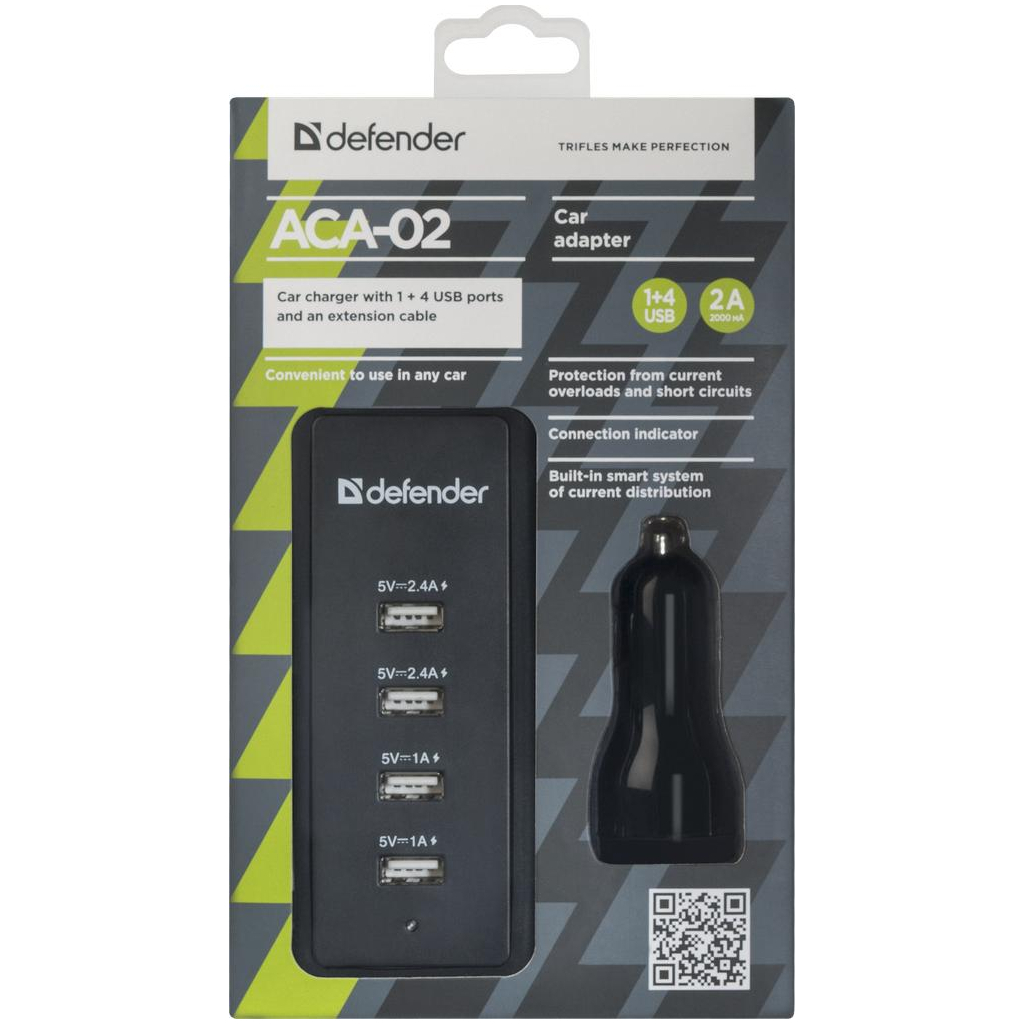 Зарядний пристрій Defender ACA-02 авто, 5 портів USB, 5V / 9.2A (83568) - зображення 4