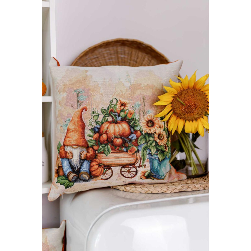 Наволочка Прованс гобеленова декоративна Гарбузові гноми з возиком 45х45 (036216) - зображення 5
