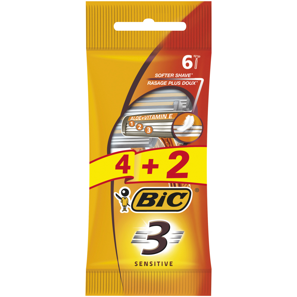 Бритва Bic 3 Sensitive 4 + 2 шт. (3086126693279) - зображення 1