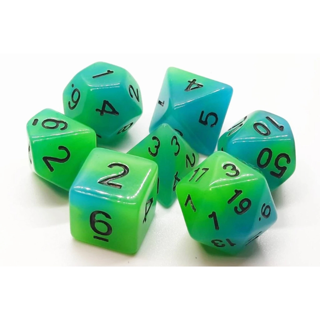 Набір кубиків для настільних ігор Games 7 Days Double Color Glow in the dark 7 Dice Set - Green-Blue (g7dglowdc02) - зображення 1