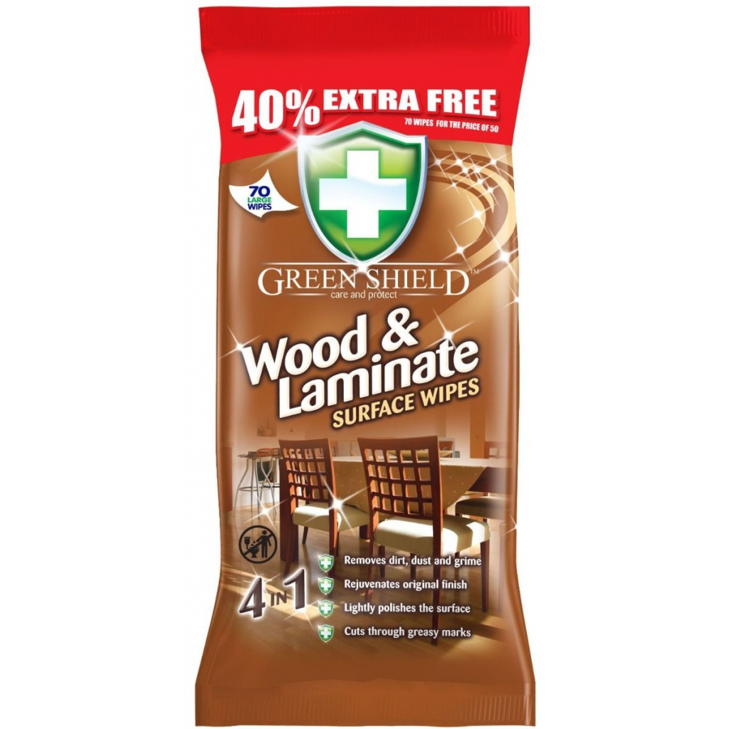 Серветки для прибирання Green Shield для чищення дерева та ламінату 70 шт. (5060110225330) - зображення 1