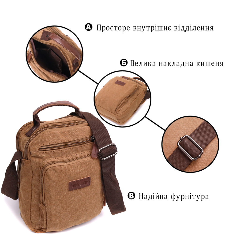 Сумка Vintage Для чоловіків з текстилю Коричнева (22236) - зображення 4