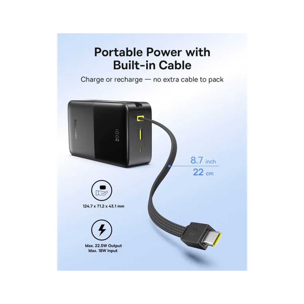 Батарея універсальна Baseus EnerFill FC51 Bipow2 Pro 30000mAh 22,5W build cab.USB-C black (E0028100) - изображение 8