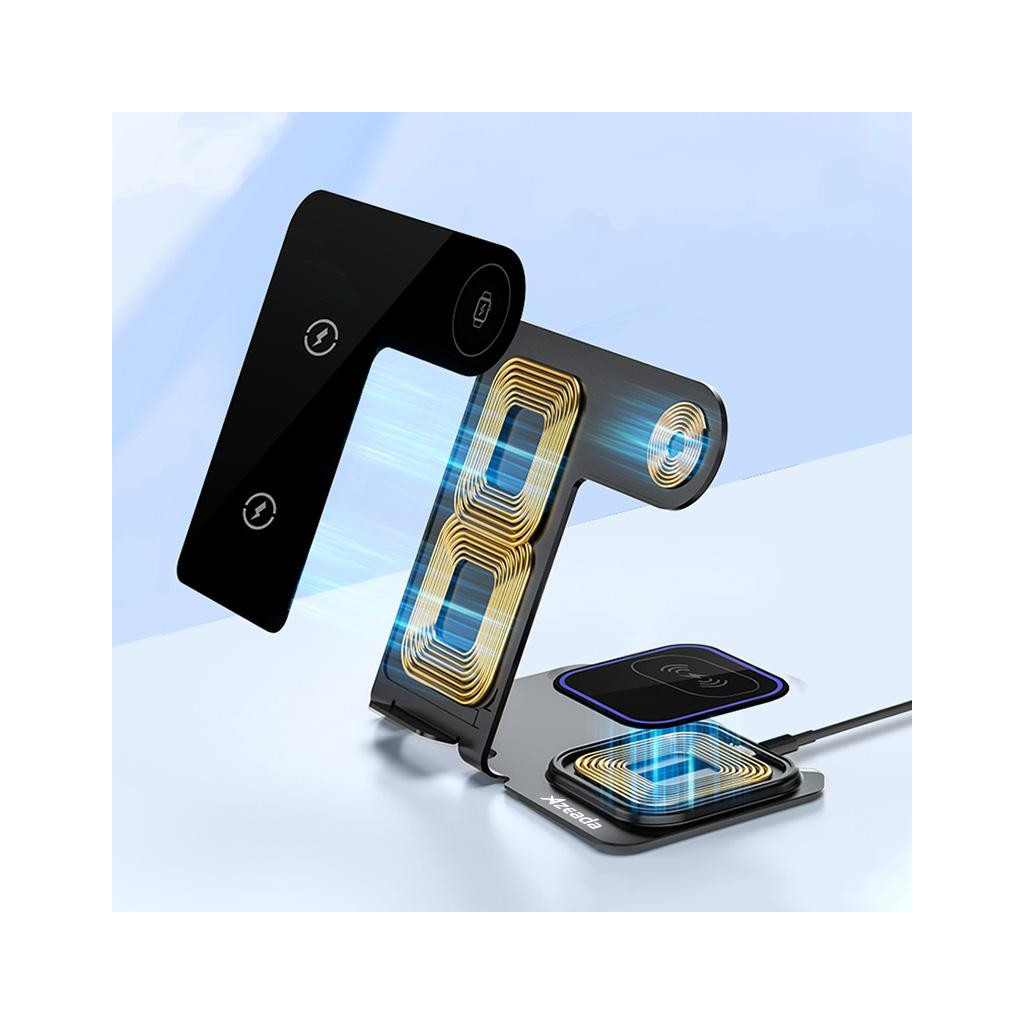 Зарядний пристрій Proda Azeada Metal 15W 3 in 1 PD-W19 Black (PD-W19-BK) - зображення 4