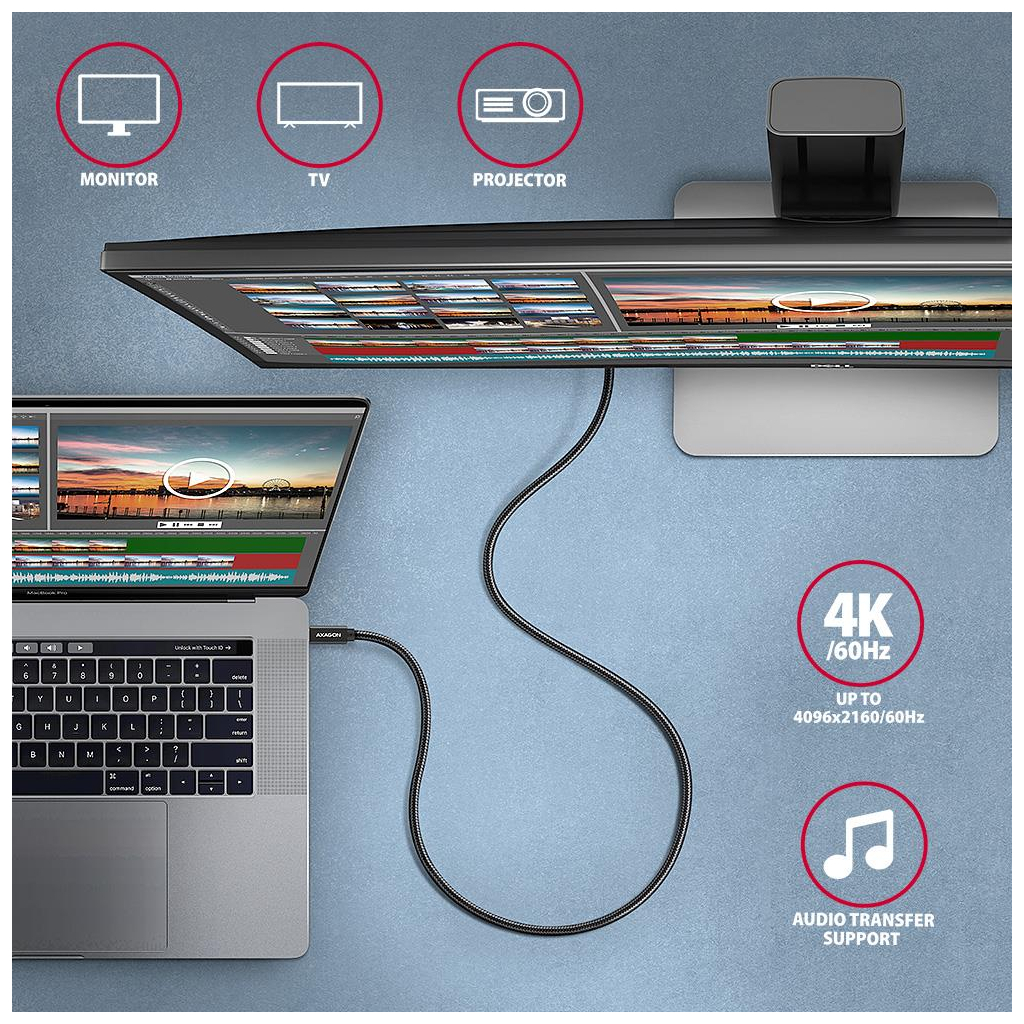 Дата кабель USB-C to USB-C 2.0m USB 3.2 Gen 2 PD 100W 5A 4K black AXAGON (BUCM32-CM20AB) - зображення 8