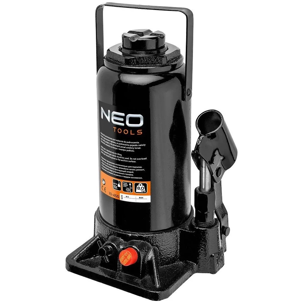 Домкрат Neo Tools гідравлічний пляшковий 15т, 230-460мм (10-455) - изображение 2