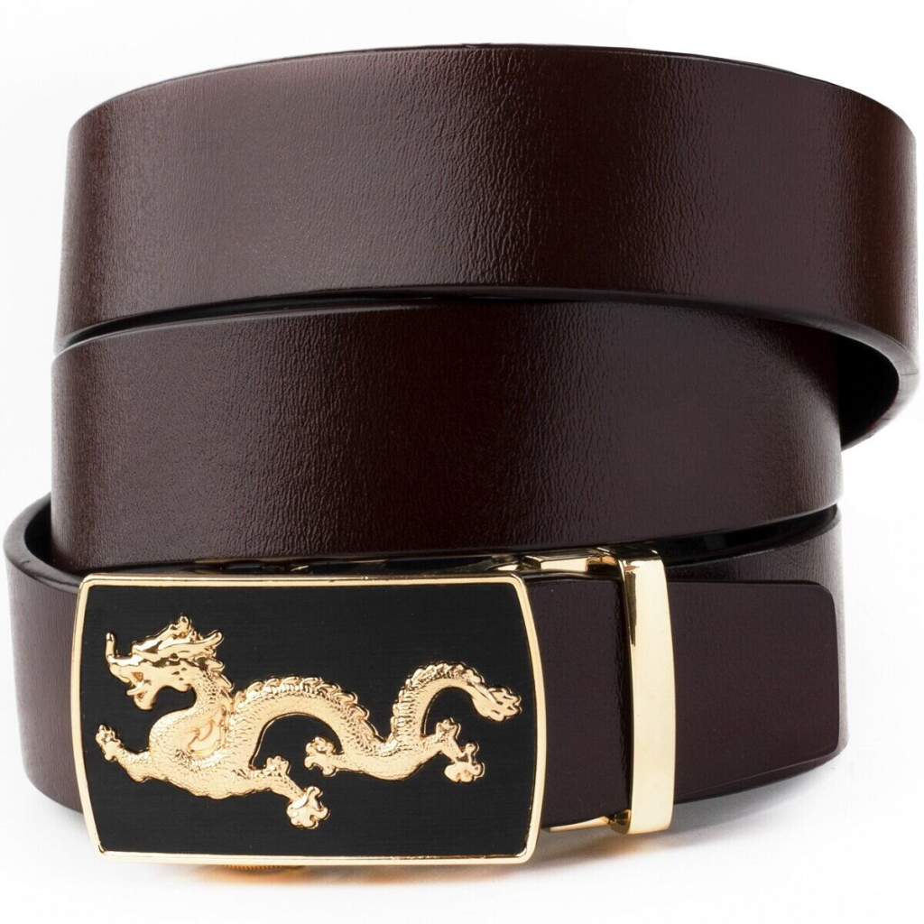Ремінь Vintage Чоловічий золотий дракон Коричневий (20259) - зображення 1