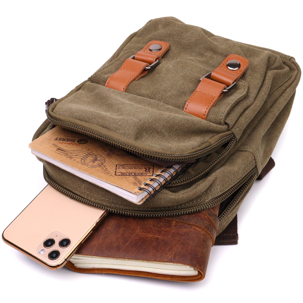 Сумка Vintage У стилі мілітарі з двома відділеннями з текстилю Оливкова (22163) - зображення 8