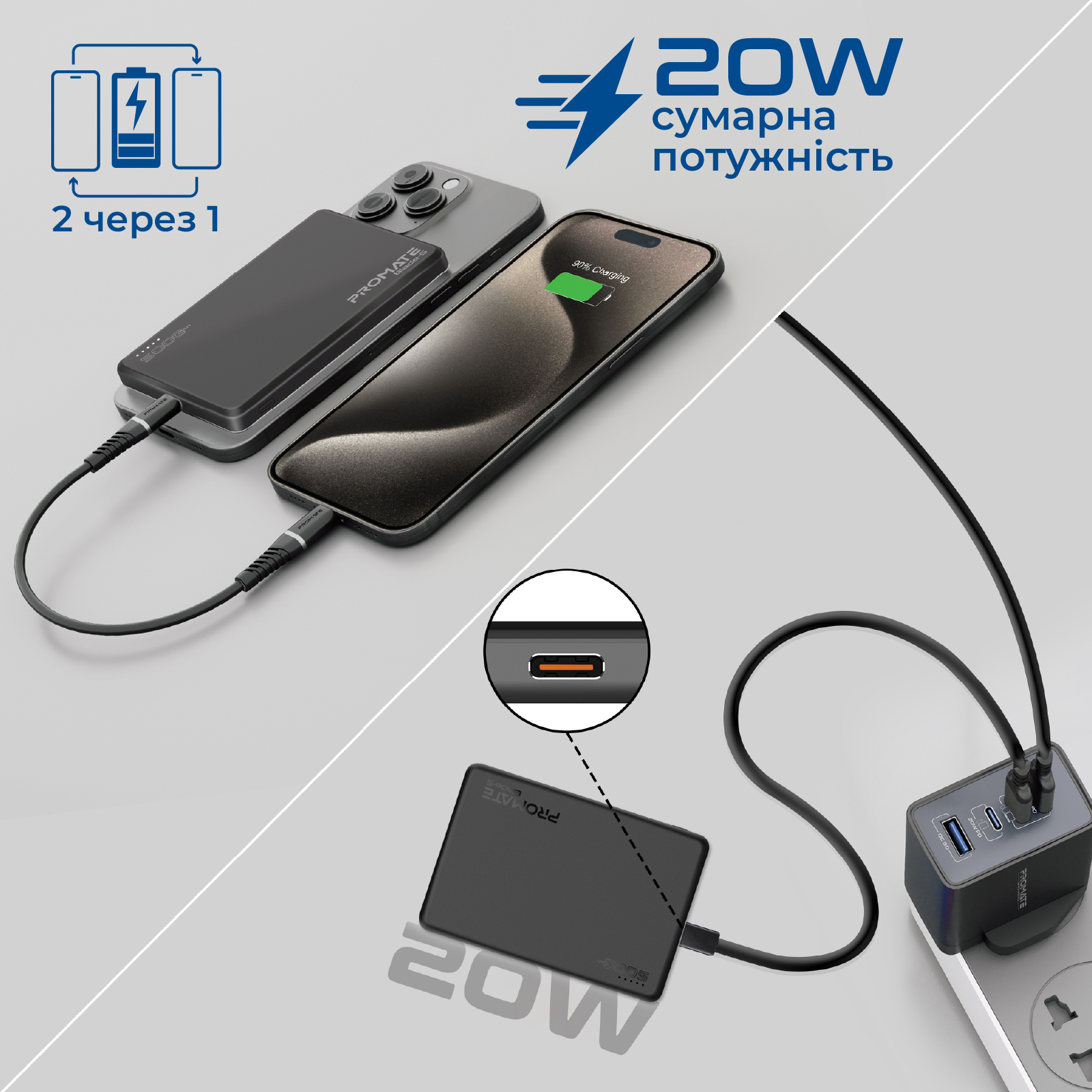 Універсальна мобільна батарея Promate Blade-5 5000mAh 20W Black - изображение 3