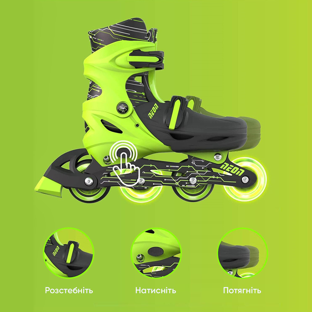 Роликові ковзани Neon Inline Green розмір 30-33 (NT07G4) - зображення 6