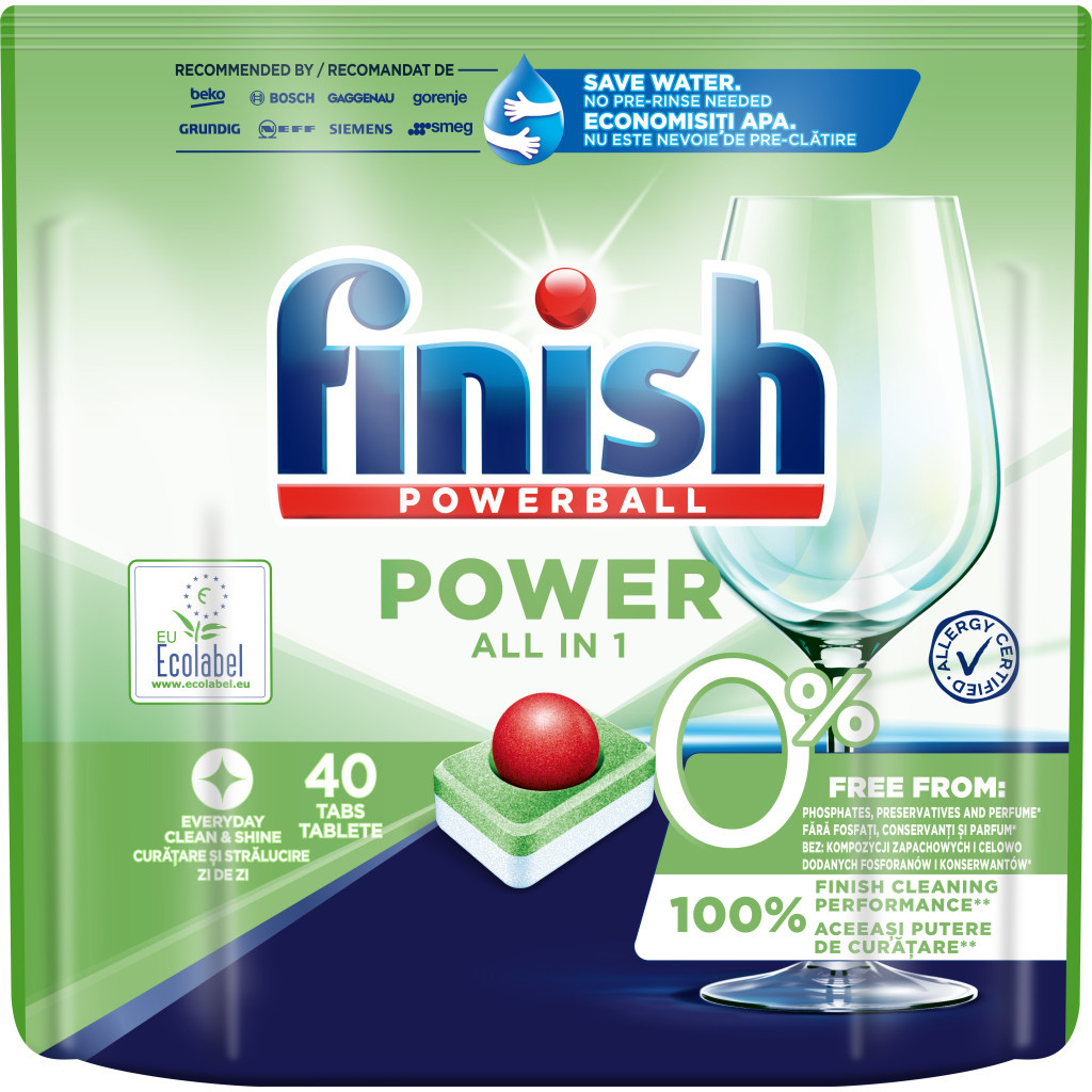 Таблетки для посудомийних машин Finish Power All in One 0% 40 шт. (5900627092424) - зображення 1