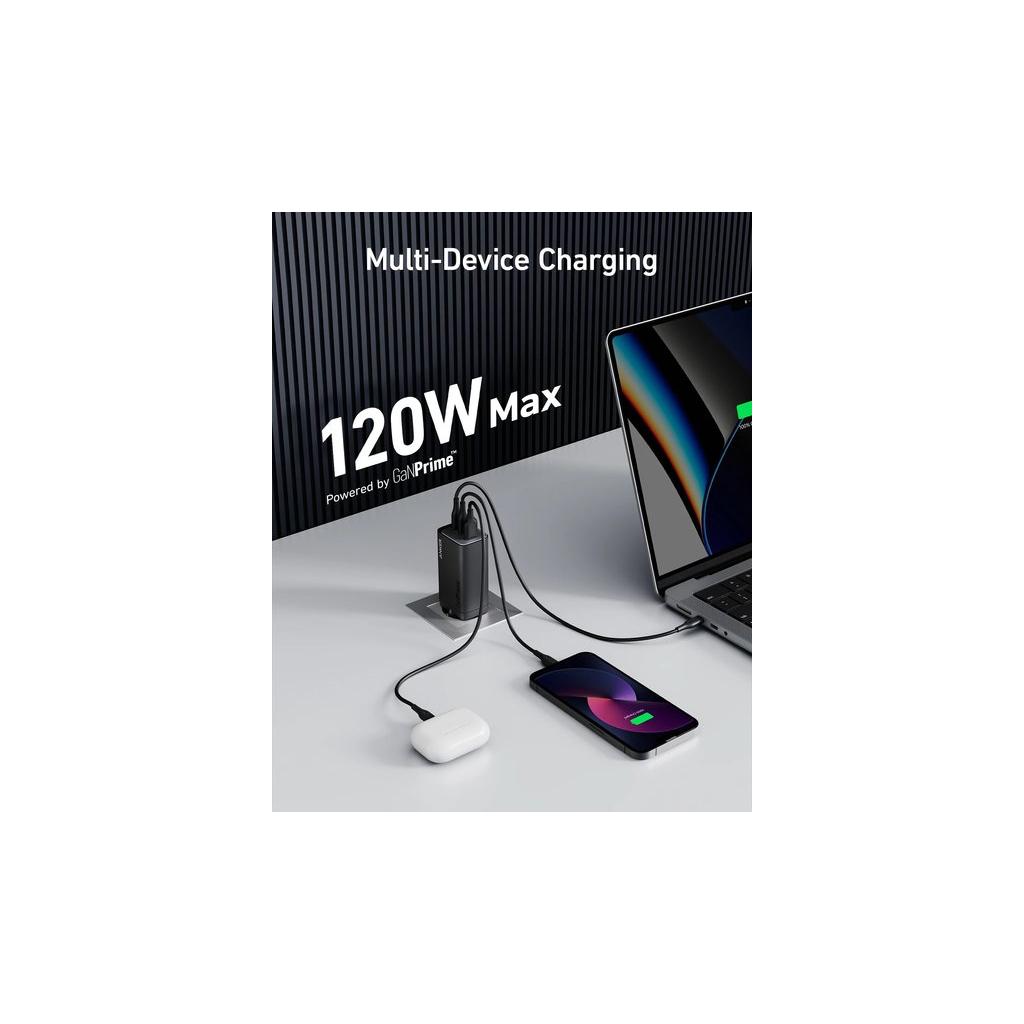 Зарядний пристрій Anker PowerPort 737 GaNPrime 120W 2xUSB-C PD + 1xUSB-A PIQ PPS/DPDS Black (A2148313) - зображення 2