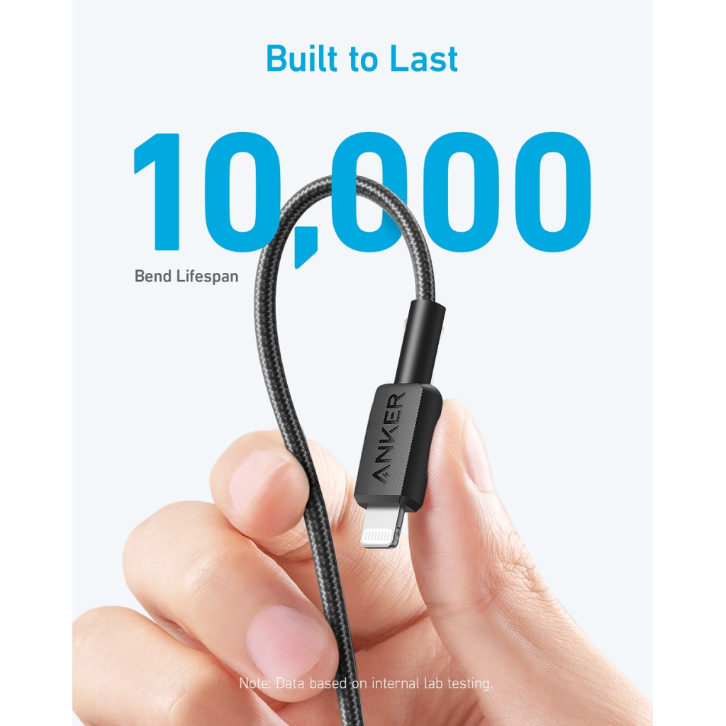 Дата кабель USB-C to Lightning 1.8m nylon 322 black Anker (A81B6G11) - зображення 4